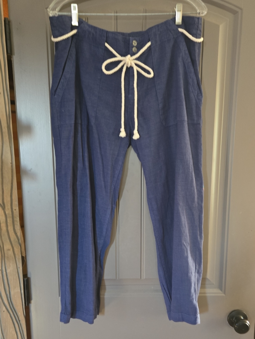 fresh produce, dark blue, Coastal style, Linen blend, Pedal Pusher Slacks